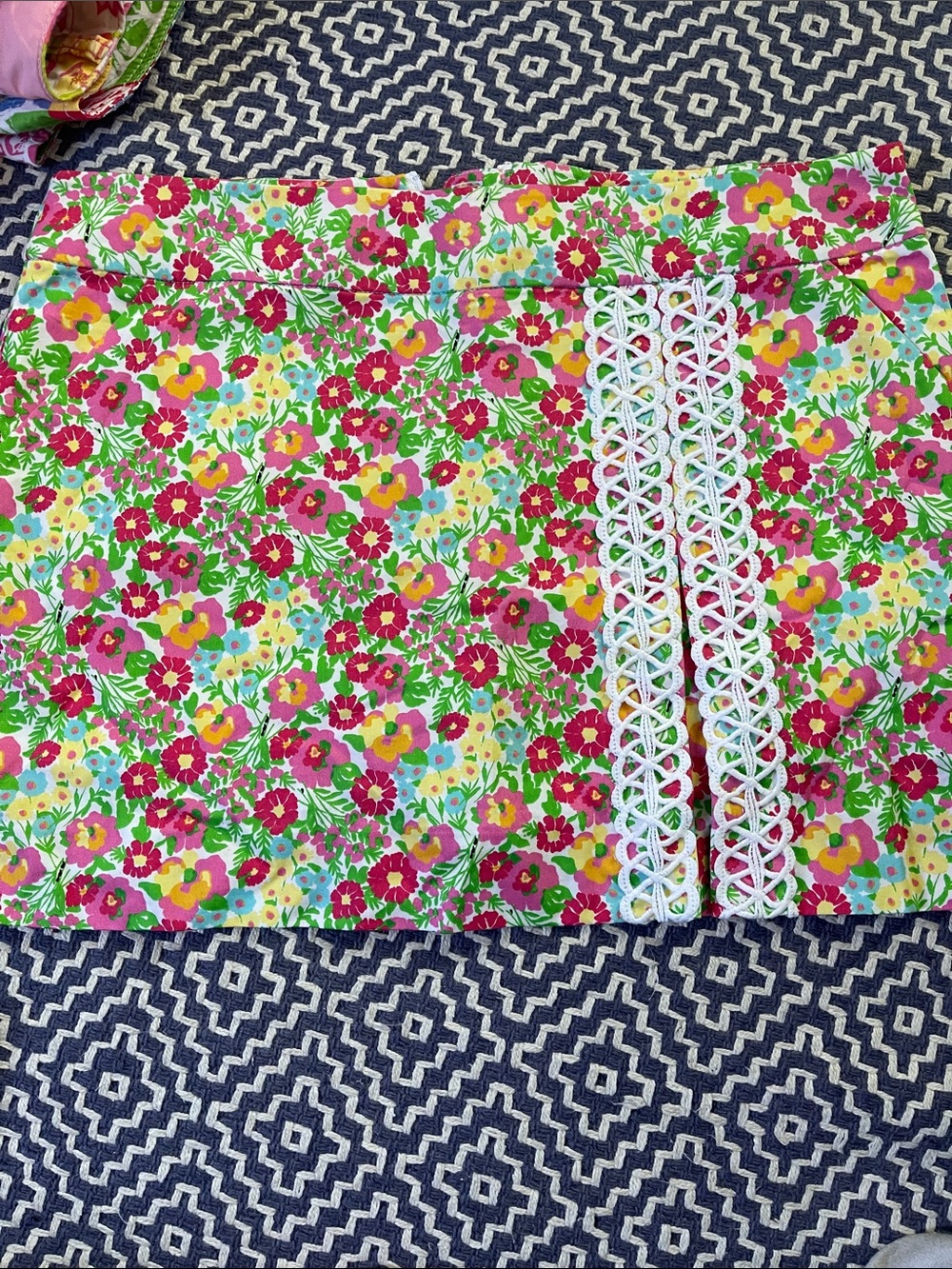 Lilly Pullitzer Floral A-Line Mini Skort with White Lace Trim